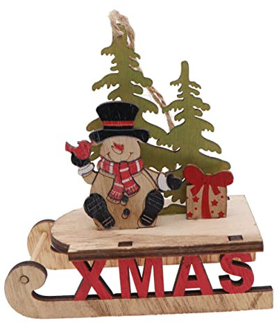 GARVALON Bunte Holzschlitten Weihnachtsdeko Schneemann Desktop Ornament Für Wohnzimmer Schlafzimmer Büro Festliche Weihnachtsdekoration Aus Holz Für Schreibtisch Und Party