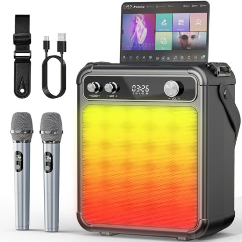 karaoke con 2 microfoni,Cassa Karaoke Professionale completo Portatile Bluetooth con microfono,LED luci,Ideale per Feste,Regalo per adulti e bambini,Supporta USB/TF/AUX