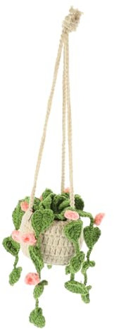 GETAJGHSD Car Interior Hanging Decor Crochet Plant Pendant for Rearview Mirror Handmade Knitted Potted Plant Multi-functional Car Accessory for Keys and Items Cute and Practical Decoration