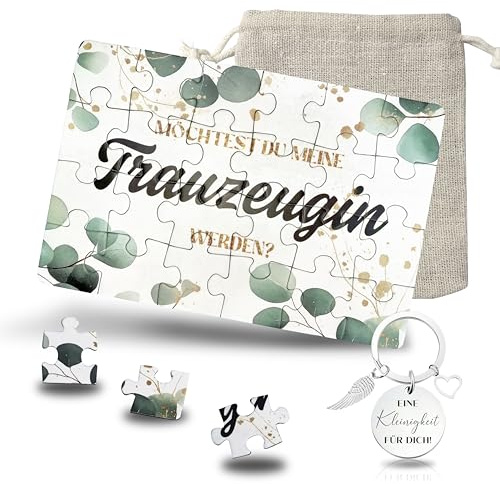 Yezirzax Trauzeugin Fragen Puzzle mit Tasche und Schlüsselanhänger, Trauzeugin Geschenk Trauzeugin Karte für Hochzeit Trauzeugin Fragen Geschenk