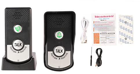 Wireless Intercom Doorbell, Long Range Battery Powered Two Way Audio Chime for Home Office ABS 1 Transmitter 1 Receiver