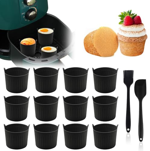ZYNERY Lot de 12 moules à muffins en silicone - Sans BPA - 6,5 cm - Réutilisables - Antiadhésifs - Pour cupcake pudding - Noir