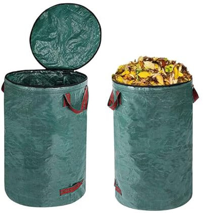Hitopin Sacchi Giardinaggio con Coperchio e Maniglie, 2 x 120L Sacchi per Rifiuti da Giardino, Sacco da Giardino 120L, Pieghevole e Riutilizzabile, Raccogli Foglie da Giardino per Rifiuti, Erba