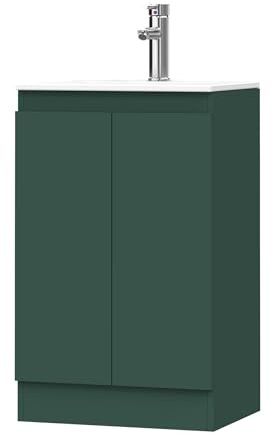 BELOFAY Denvor Green 500mm Floor Standing Bathroom Vanity Unit With Basin - Laquered Cloakroom Vanity Unit with 1 Tap Hole Ceramic Basin and Soft Close Hinges | WASTE INCLUDED