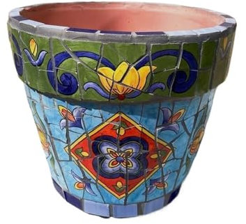 HYQOUKLR Keramik-Pflanzgefäße, dekorative Pflanzschalen, Keramik Blumentopf mit Untersetzer rund Mosaik Zement Keramik Terrakotta