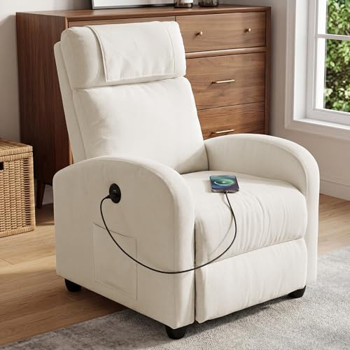 BonVache Recliner Armchair For the Elderly,Lounge Sofa Seating with Type C+USB Ports,High Back Chairs with Dual Side Pockets,Adjustable Leg Rest,for Living Room Bedroom Reading TV,Beige