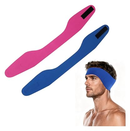 2 PCS Swimming Ear Band to Hold Earplugs,Adjustable Swimming Ear Band,Swim Headband Kids and Adult,Swimming Earplugs Protection Cover for Swim Water Activity (Pink, Blue)