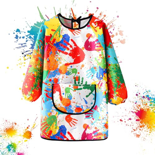 shallyong Grembiule Pittura Bambini, Grembiule Asilo Bambina 6-10 Anni Impermeabile con Maniche e Tasca Grande, Grembiulino per Pittura e Attività Creative a Scuola