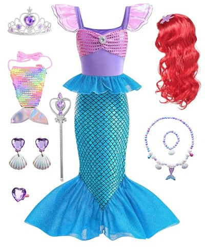 Dtiaagto Kostym av sjöjungfru, för flickor, för karneval, cosplay, ålder 7-8 år