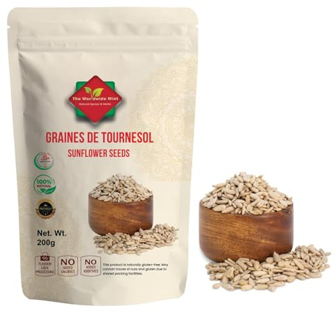 Graines de Tournesol Décortiquées 200g – Sunflower Seeds Hulled | Graines de Tournesol Naturelles Sans Coque | Idéal pour Salades, Pâtisserie, Snacks et Nourriture pour Oiseaux de Jardin
