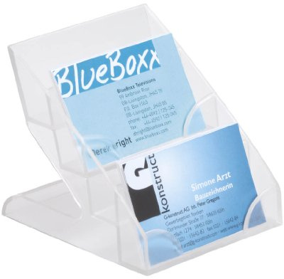 Durable Visitenkartenaufsteller, mit 4 Stufen, für 240 Karten, 1 Stück, transparent, 243919 | Business Card Display Box aus Hartplastik, verbindbar, Maße bis 94 mm, für Büro & Empfangstresen