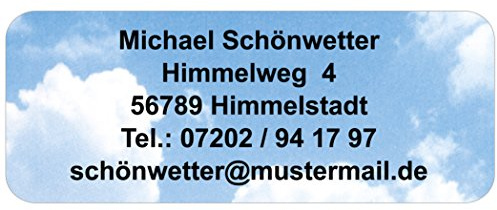 Adress-Etiketten - Adress-Aufkleber Himmel mit Ihrem Wunschtext, 160 Stück, ca. 56 x 23 mm, für 1 bis 5 Zeilen Text