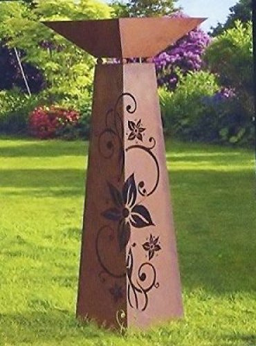 Edelrost Säule/Konus Lilienornament mit Schale im SET 96cm x 30cm