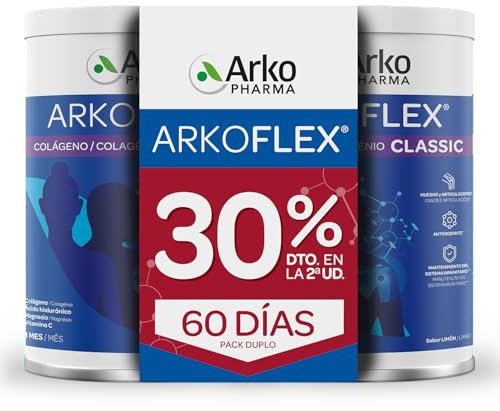 Arkopharma Arkoflex Colágeno Classic Limón Pack 60 Días 40% Descuento Segunda Unidad, Bote 360 gr, Buen Funcionamiento de Huesos, Cartílagos y Piel, Ácido Hialurónico, Magnesio y Vitamina C