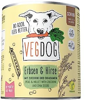 VEGDOG hypoallergenes Nassfutter für Senioren (6 x 800 g) | Adulte Hunde ab 7 Jahren | gut verdaulich | Alleinfutter für Allergiker mit Erbsenprotein