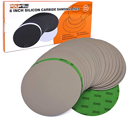 6 Inch (150mm) 3000 Grit High Performance Waterproof Hook & Loop Sanding Discs Heavy Duty Silicon Carbide Round Flocking Sandpaper for Wet/Dry Sanding Grinder Polishing Accessories, 20-Pack
