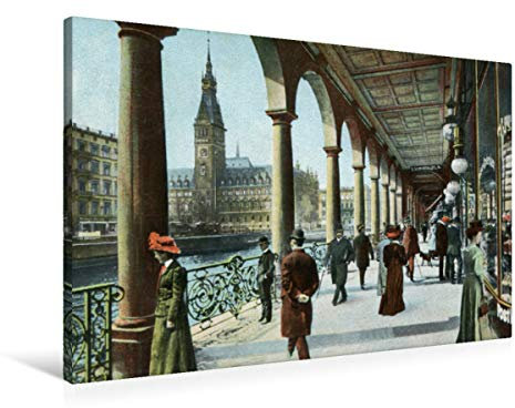 Premium Textil-Leinwand 90 x 60 cm Quer-Format Alsterarkaden mit Blick zum Hamburger Rahthaus | Wandbild, HD-Bild auf Keilrahmen, Fertigbild auf hochwertigem Vlies, Leinwanddruck von Jens Siebert