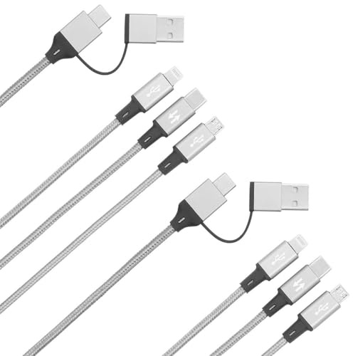 Callstel Ladekabel USB: 2er-Set 5in1-Schnellladekabel: Micro-USB, USB Typ C & Lightning, 60 cm (Tablet Ladekabel, Ladekabel aus Nylon, Netzteil Batterie Adapter)