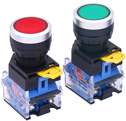 Taiss 2 Stück 22mm Momentan Drucktaster 10A 440V 1NO 1NC DPST Rot Grün Druckknopfschalter LA38-11BN/GR