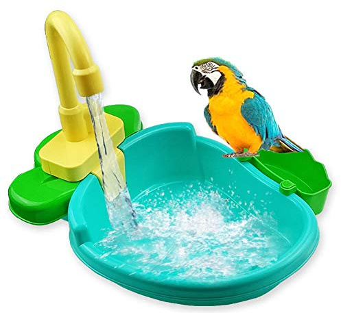 Vasca da bagno per uccelli, vasca da bagno automatica per pappagalli con rubinetto Doccia per uccelli vasca da bagno Vasca per mangiatoie per uccelli Vasca da bagno automatica per pappagalli Piscina