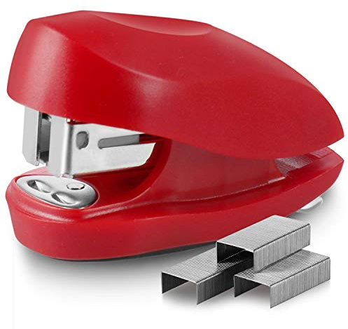 Swingline Röd mini häftapparat med häftklamrar, tot, 12 arkkapacitet, liten häftapparat med inbyggd häftborttagare och 1 000 standardhäftklamrar, häftklamrar, söt kompakt häftapparat för resestorlek för vuxna och barn.