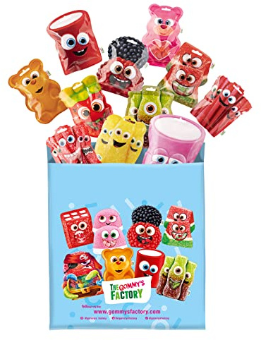 Gommy's Factory Surtido De Gominolas Bolsas - Chuches De Varios Sabores y Distintos Tipos: Moras, Ladrillos, Regaliz, Palotes, Ositos, Mini Lenguas, Mexcla De Frutas, 15 Unidades