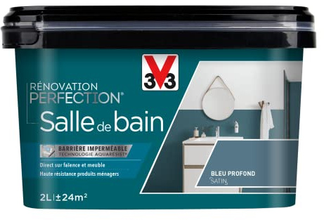 V33 Peinture de rénovation salle de bain, Rénovation perfection Bleu profond satin 2L