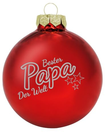 Deitert Weihnachtskugel Bester Papa der Welt, Ø 8cm, Christbaumkugel aus Glas (glänzend), Individueller Weihnachtsbaumschmuck als Geschenkidee, Rot