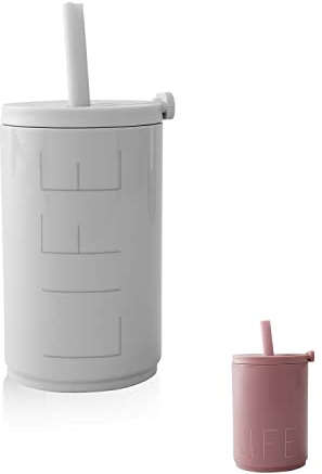 Design Letters Travel auslaufsicher Trinkbecher mit Deckel & Strohhalmen Rose | to go becher mit einzigartige Schließfunktion | 330 ml | mehrweg Reise becher | BPA- und BPS-frei smoothie becher