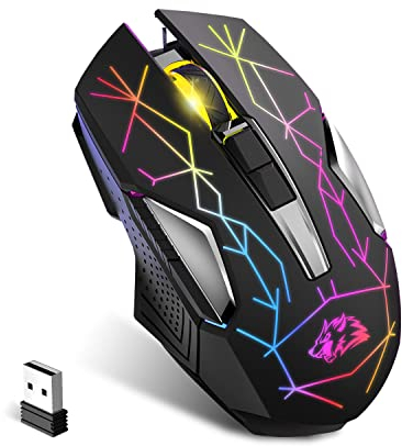 KUIYN X18 Wireless Gaming Mouse 2.4G, Rechargable-XG502, 600mAh Ultra-Long Life, 7 RGB Light, 2400 DPI, Intelligent Power Saving, Silent Click, USB Receiver, Optical, for PC/Mac/PS4/XBOX (Star Black)