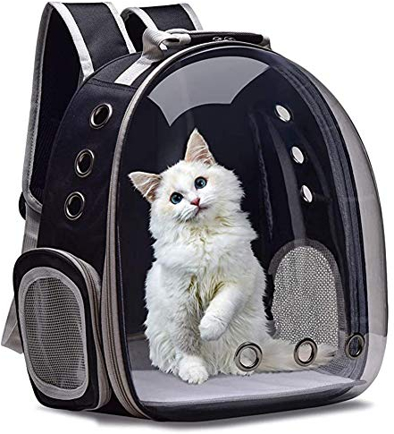 Katzen-Rucksack, Haustier-Luftpolster-Rucksack, atmungsaktiv, für Haustiere, Kapsel, Rucksack, Fluggesellschaften zugelassen, kleiner Platz (schwarz)