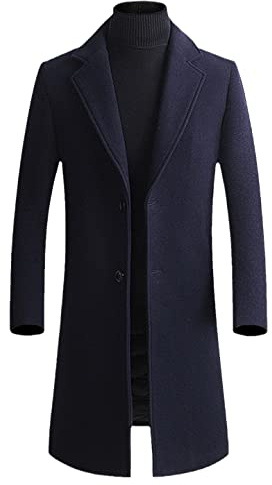 Manteau d'hiver long en cachemire pour homme - Couleur unie, bleu marine, XL
