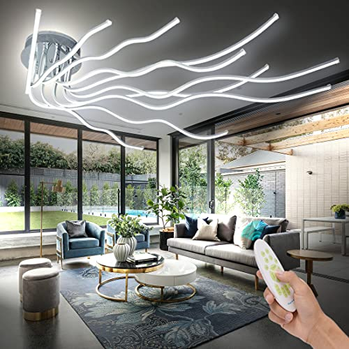 SHIANDAR Led Deckenleuchte Dimmbar,L140cm Wohnzimmerlampe 10-Flammige Deckenlampe Led Deckenleuchte Wohnzimmer mit Fernbedienung 3000K-6500K