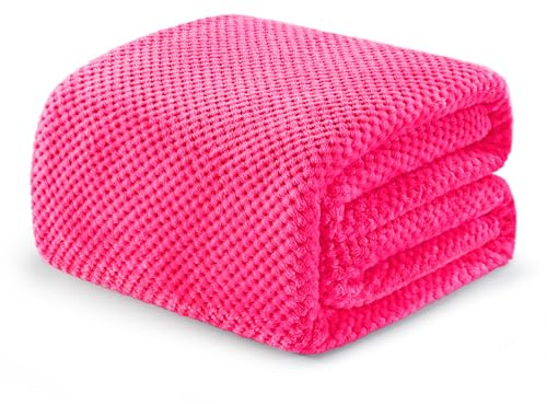 Exclusivo Mezcla Coperta in Pile Extra Large Morbida e Calda per Divano e Letto, Trama Gaufré, Soffice e Leggera, 230x270 CM, Fucsia