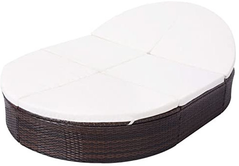 Homgoday Poly Rattan Sonneninsel mit Kissen, Braun, 200x140x28 cm, für Garten und Terrasse Model42939