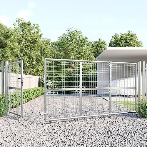 Festnight Mesh-Gartentor Silbern Einfahrtstor Hoftür Doppeltor Gartentor Gartentor Stahl Abschließbare Gartentür Gartentor Metall Garten-Zauntor 350x175 cm Verzinkter Stahl