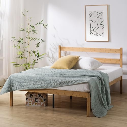 ZINUS Ellie Sommier 90x190 cm avec Lattes en Bois - Cadre & Tête de Lit 1 Personne en Bambou - Hauteur 36 cm pour Rangement - Montage Facile - Marron Clair