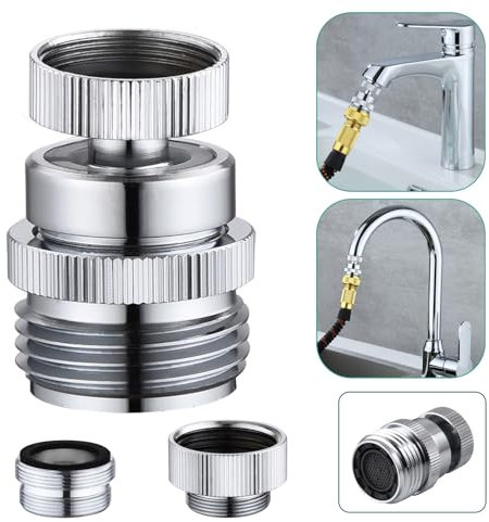 SNUTUYA Adaptateur de robinet pour tuyau d'arrosage, adaptateur de tuyau d'arrosage en laiton de 1,9 cm avec aérateur, pivotant à 360 degrés pour cuisine et salle de bain, chromé