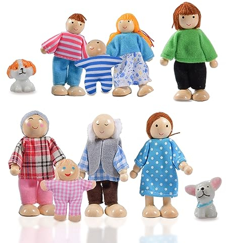 Forhome 10 Stück Holzpuppe Spielzeug, Hölzerne Puppenhaus Puppen Familie Set, Puppenhaus Puppen, Puppenhaus Figuren Puppen Familie Set für Pretend Puppenhaus Zubehör Geschenk