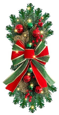 Adventskranz, Weihnachten Deko Türkranz, Weihnachtskranz Türkranz Weihnachten, Treppengirlande, Weihnachtsgirlande für Treppen Künstliche Weihnachten Garland für Dekoration (Green, One Size)