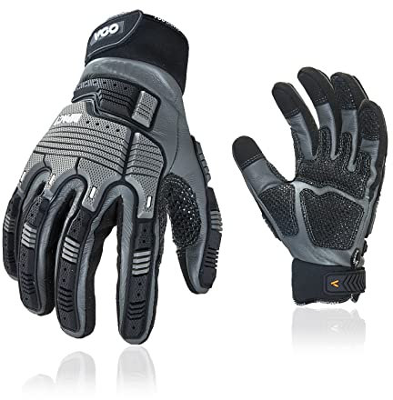 Vgo... Guanti Lavoro Antivibrazione Uomo, Guanti Meccanico Resistente per Edilizia Magazzino Camionista Lavoro Pesante Anti-impatto(S,Grigio,1 paio)