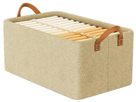 Organizador De Ropa Plegable, Cestas De Almacenamiento Con Marco De Acero Galvanizado, Diseño De Transporte, Contenedores De Almacenamiento De Tela Gruesa Para Estantes, Armario, Cuarto(Caqui)