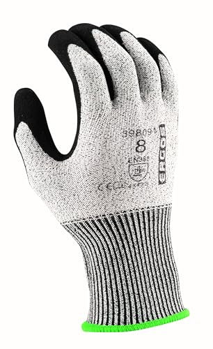 Ergos Gants De Sécurité Contre Les Coupures |12 Paires | Protège Contre Les Risques Élevés De Coupure Niveau D | Grip Supérieur | Taille 6-11 | Gris Chiné/Noir | Certifié CE