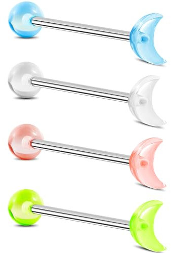Jewseen Mond Zungenpiercing 4-teiliges Set Zunge Ringe Intern Gewinde Titan Acryl Zungenbarbell 14g 16mm 6mm Mond Schmetterling Herz Blume Weiß Gelb Rosa Blau