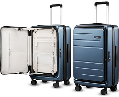 LUGGEX Checked Luggage with Spinner Wheels, FLO5 Top Opening Expandable Polycarbonate Hard Shell Suitcase with TSA Approved Lock (FX-Core, Blue, 24 Inch)