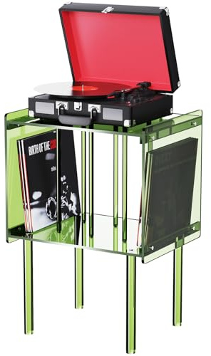 solaround Soporte para tocadiscos acrílico, con almacenamiento de vinilo, mesa auxiliar de acrílico (Verde)