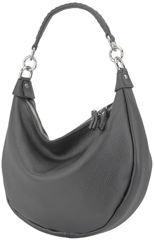 SH Leder Mina G668 - Borsa a tracolla da donna, in vera pelle, 30 x 22 cm, grigio scuro, 30 cm x 22 cm x 8 cm