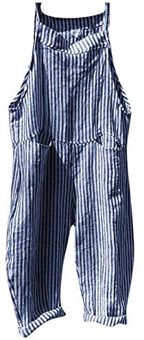 Jumpsuit Damen Sportlich Elegant Gestreift Latzhose Damen Baggy Sommeroverall Leicht Lang Hosenanzug Mit Taschen Leinenhose Bequeme Romper Casual Einteiler Sommer Arbeitshose Playsuit.