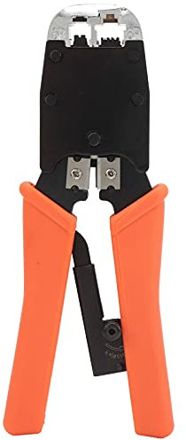 Crimp Pliers Steel Cable Crimping Tool Ratchet Handheld Wire Pliers RJ Connector Orange 190mm HT-500R Cables Wires Pipes