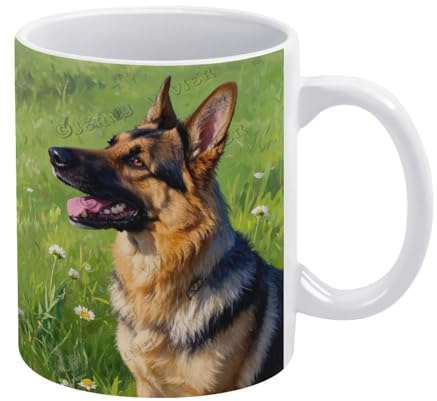 PIBONTO Custom German Shepherd Coffee Mug - 11 oz White Ceramic Cup for Dog Lovers